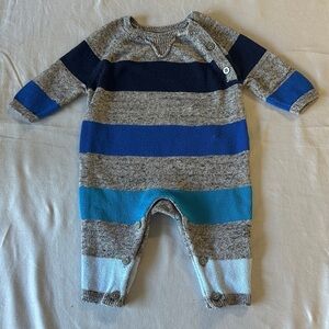 GAP - Blue and Gray Striped Kids Knit Footie - Romper/Jumpsuit